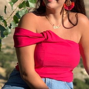 Zara off the shoulder (one shoulder) fuchsia top